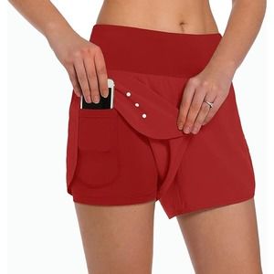 Women's 2 in 1 Running Shorts - Lightweight Athletic Workout w/ Phone Pocket. SM